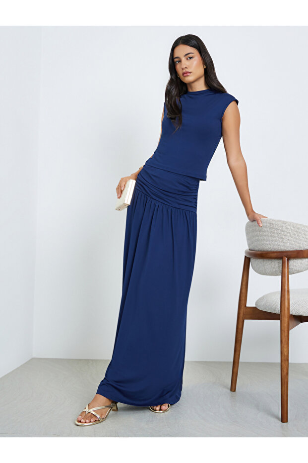 Navy Knit Sleeveless Top and Maxi Skirt Co-Ords
