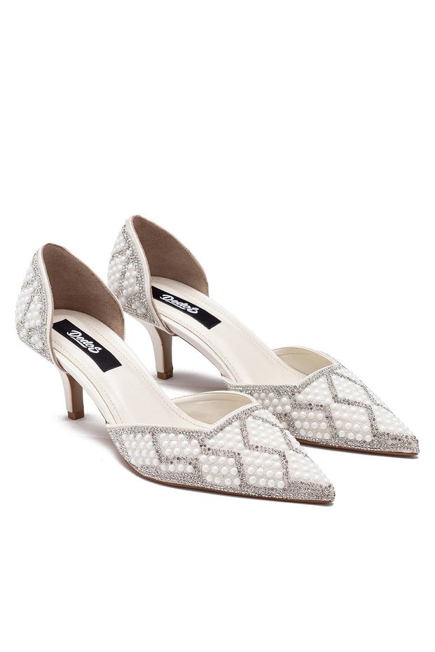 Women's Short Heeled Special Stone Embellished Pointed Toe Wedding Dress Evening Dress Shoes 14325