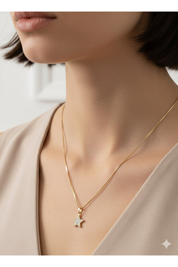 3S Zircon Stone Gold Steel Minimal Star Necklace