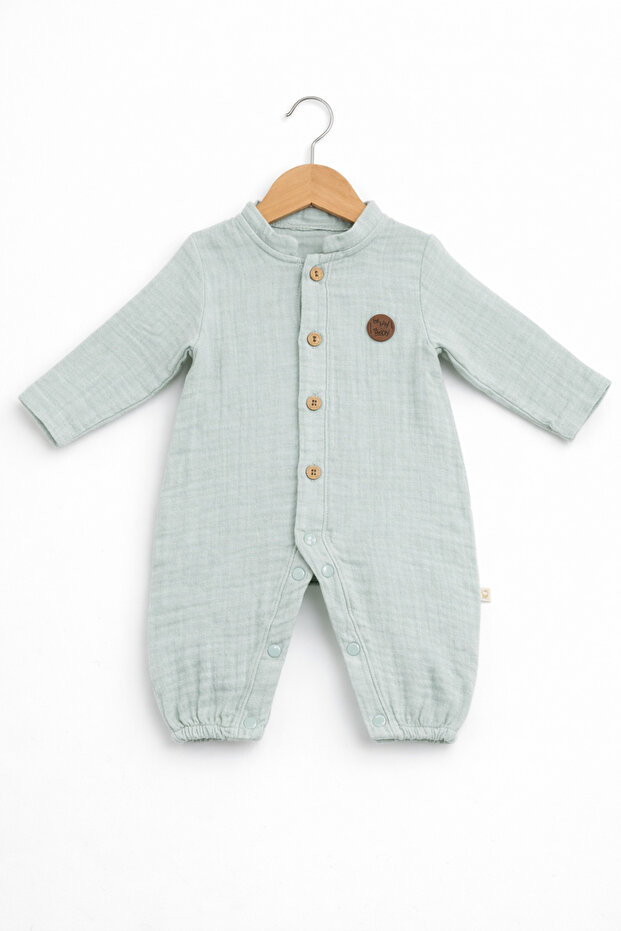 Muslin Baby Romper Long Sleeve Buttoned Unisex Cotton Casual Romper