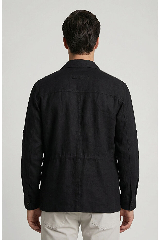 Siyah Keten Ceket - 3