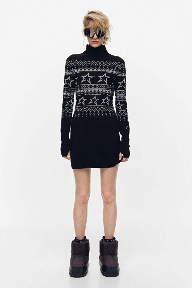 Jacquard-knit merino wool-blend dress
