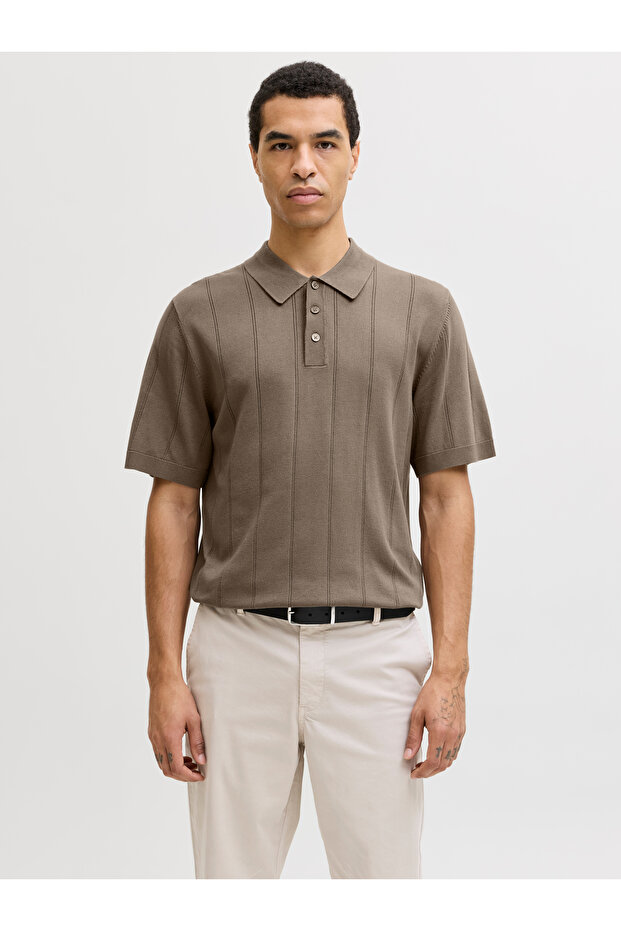 Brown Structure Knit Polo