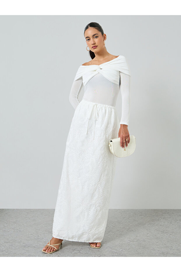 Women's All Embroidery Drawstring Waist Skirt