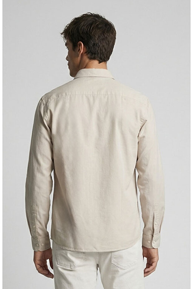 Bej Keten Karışımlı Gömlek - 3