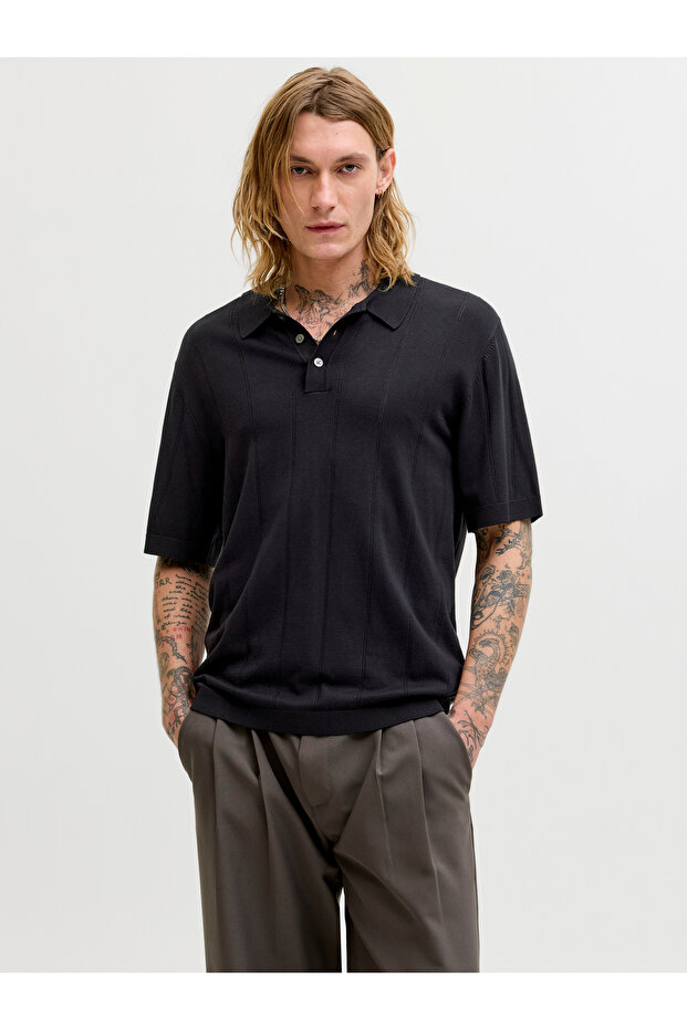 Black Structure Knit Polo