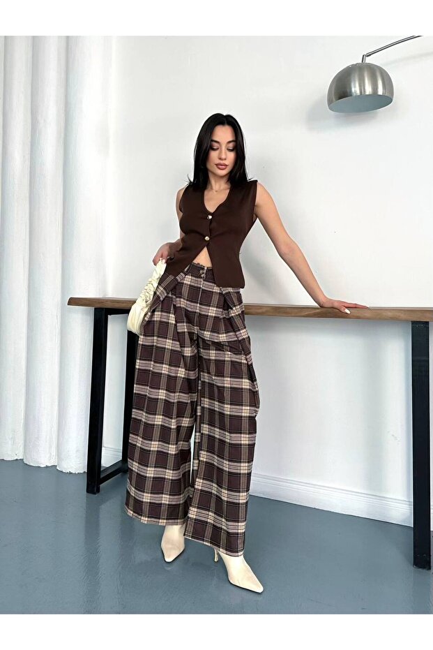 Plaid Patterned Pants - 1