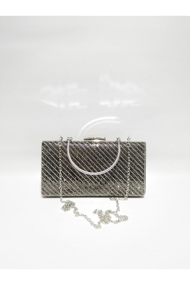 Platinum Color Cross Stone Evening Dress Clutch Portfolio Handheld Night Henna Wedding Engagement Bag