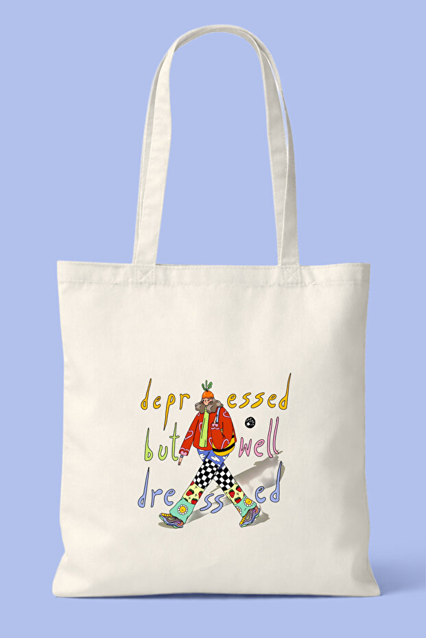 Depressed but Well Dressed Printed Tote Bag - Casual Shoulder Bag