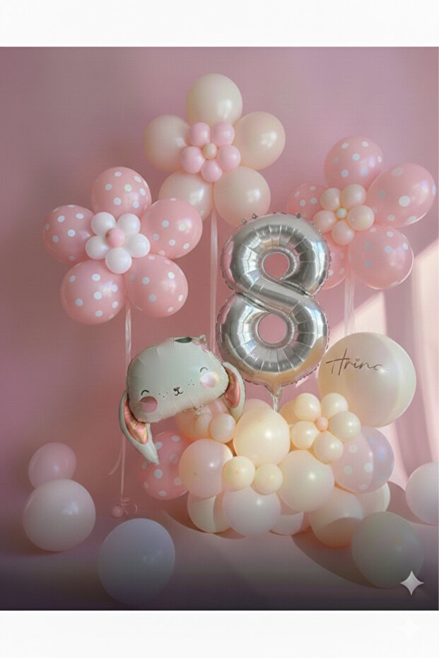 Salmon Pink Daisy Foil Balloon Set with Accessories 49 Pieces with Rabbit Balloons