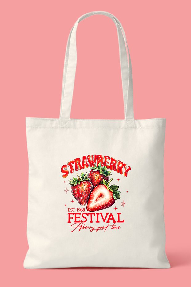 Strawberry Festival Strawberry Printed Tote Bag - Daily Shoulder Bag