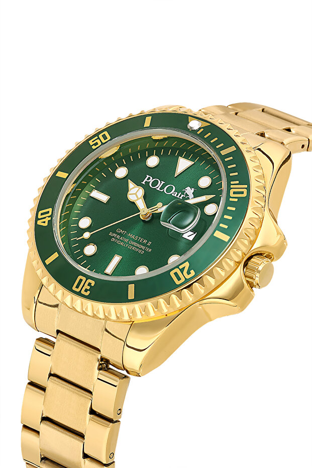 Men's Wristwatch with Lens Calendar Gold Green Color Pl-7073E8X
