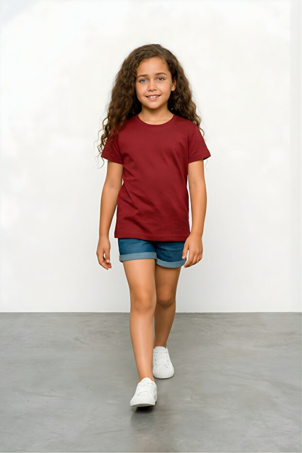 Girl's Crew Neck Basic Short Sleeve 100% Cotton T-Shirt