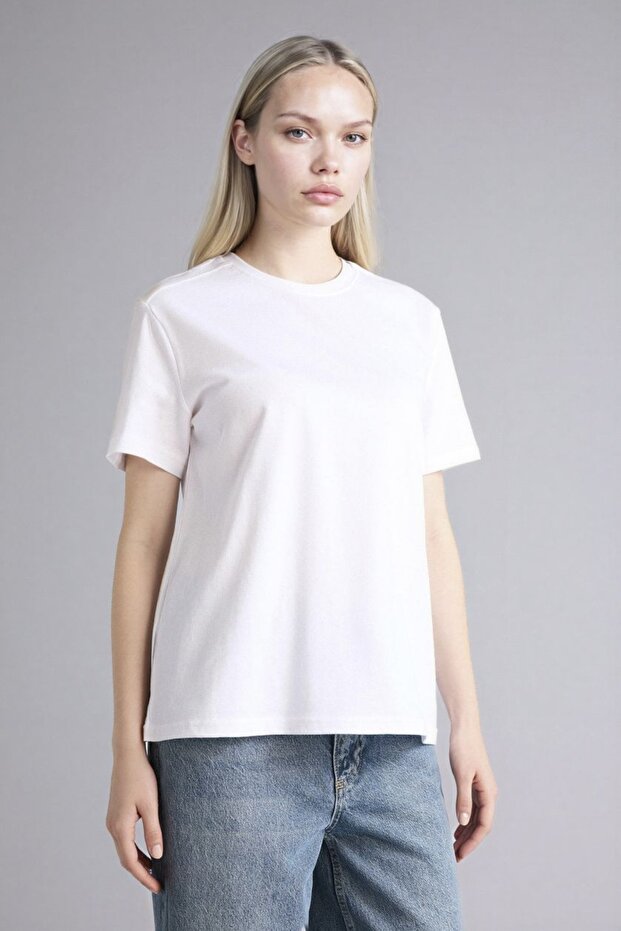 Regular Fit Basic Premium White Women's T-Shirt A9428Ax/Wt34