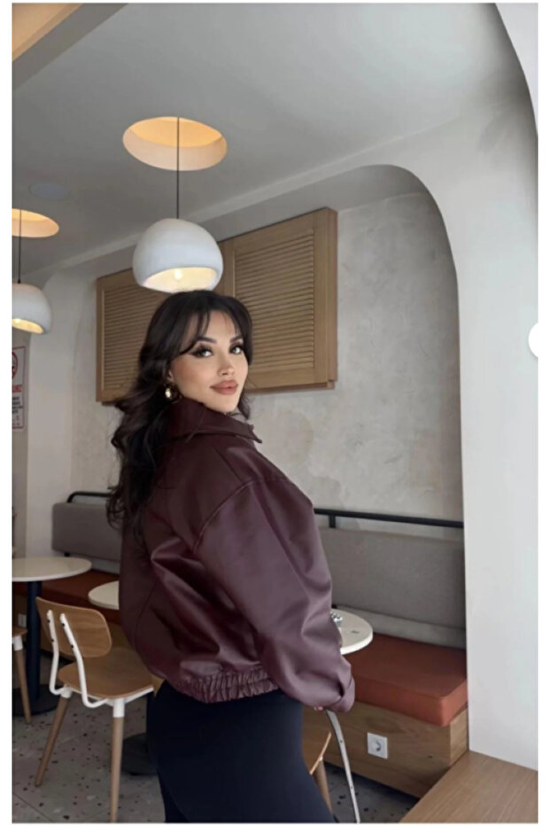 Deri Bomber Deri Ceket bordo - 2