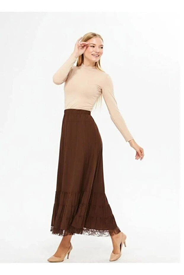 Combed Cotton Skirt with Lace Hem, Plus Size
