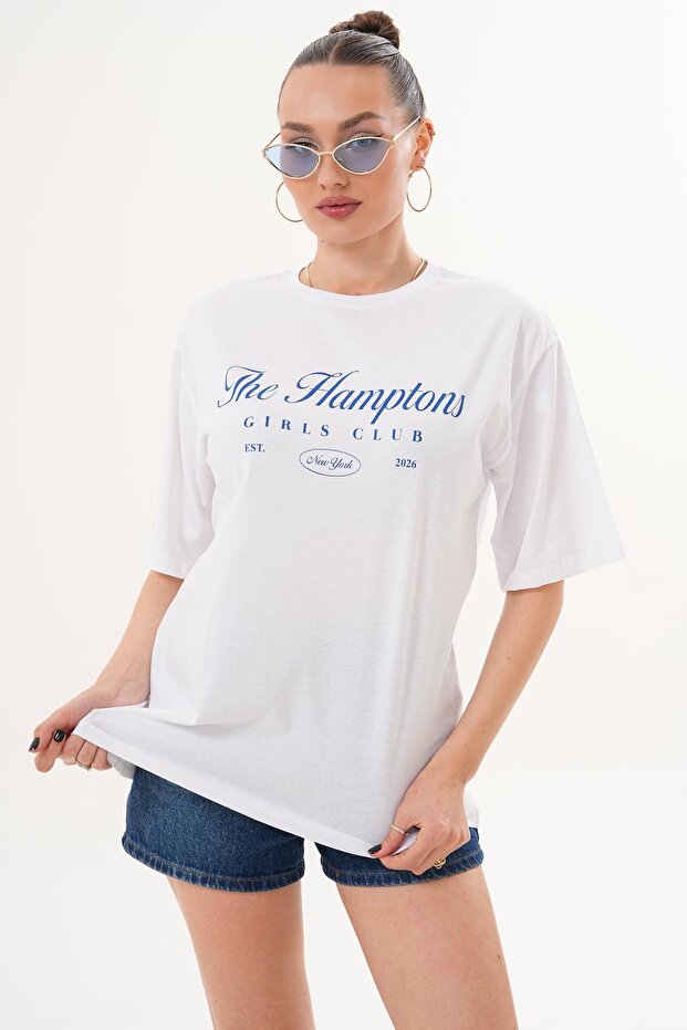 Women's Print Detailed Crew Neck Oversize T-Shirt 260256 -