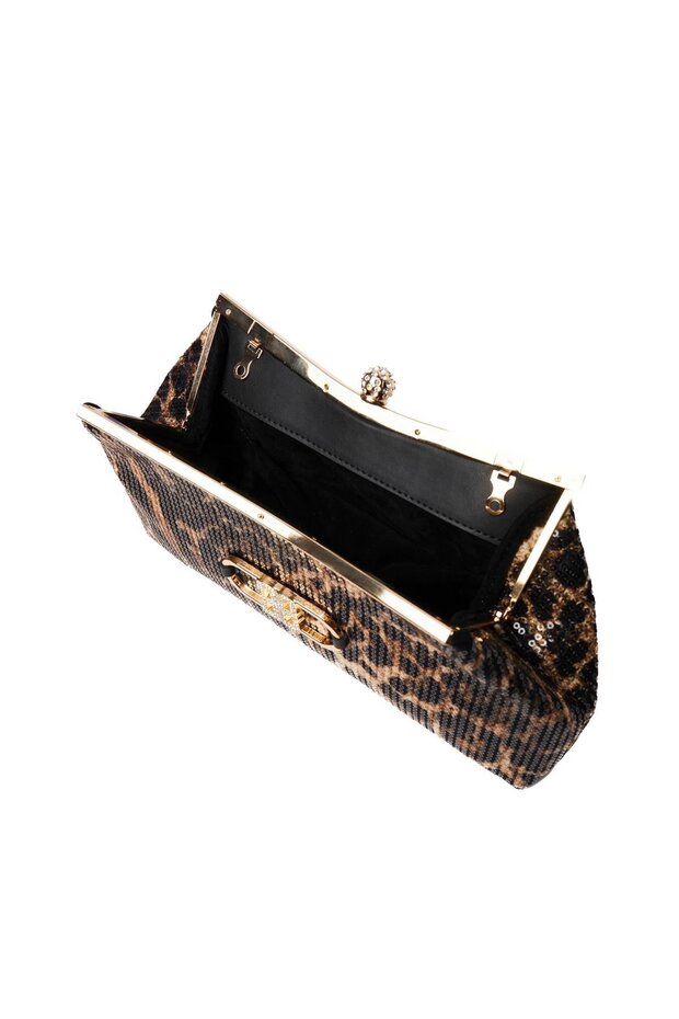 حقيبة سهرة مزينة بنقشة الفهد ومزينة بالترتر - 7