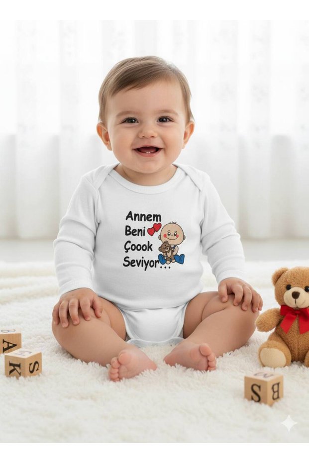 Long Sleeve Baby Bodysuit with Mom & Dad Written on It – Printed Cotton Bodysuit (Price Is for One Piece)
