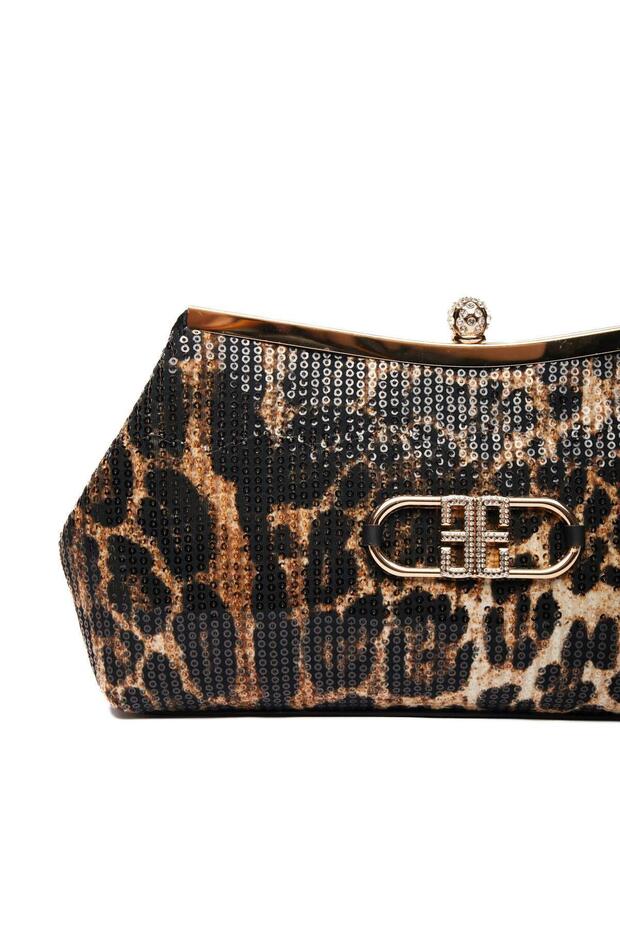 حقيبة سهرة مزينة بنقشة الفهد ومزينة بالترتر - 4