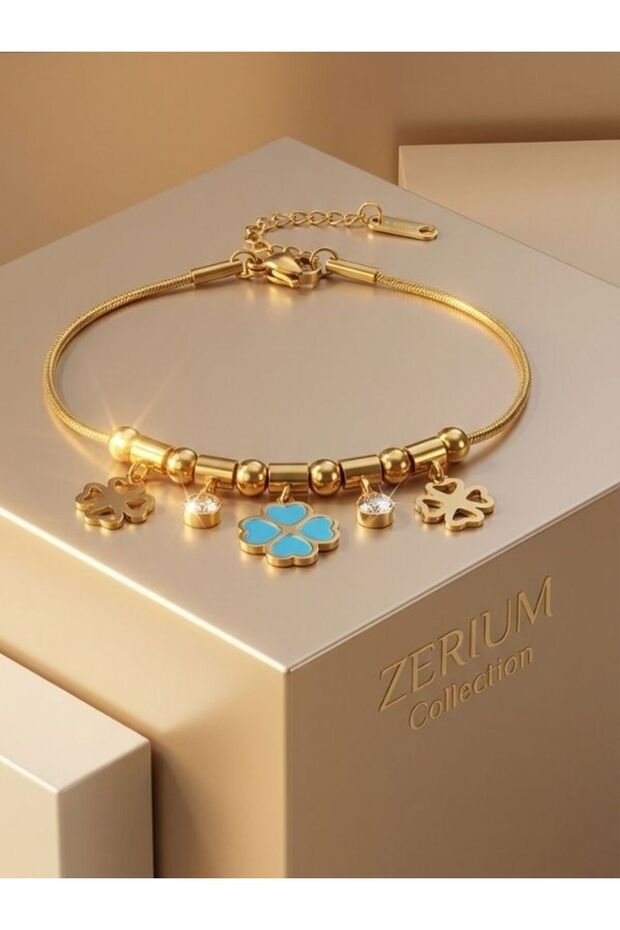 Blue Enamel Clover Charm Women's Vip Bracelet with Pendant