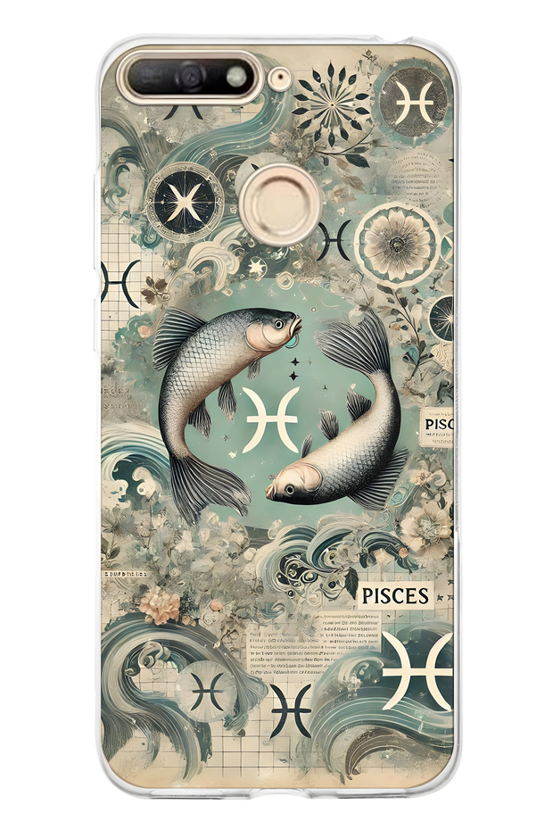 حافظة هاتف شفافة متوافقة مع هاتف هواوي Y6 2018 بنمط برج الحوت - 1