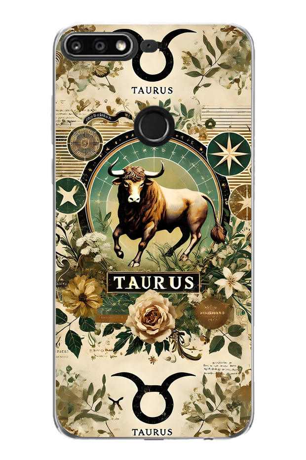 Huawei Y7 2018 Compatible Zodiac Sign Patterned Transparent Phone Case