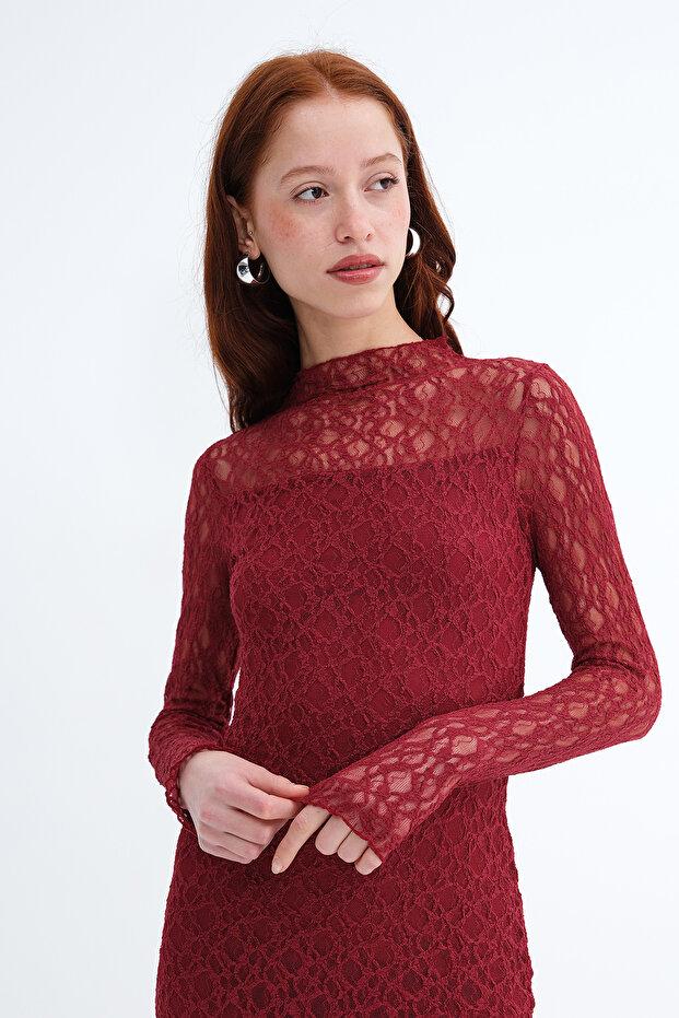 Dik Yaka Dantelli Elbise E18070 - 5