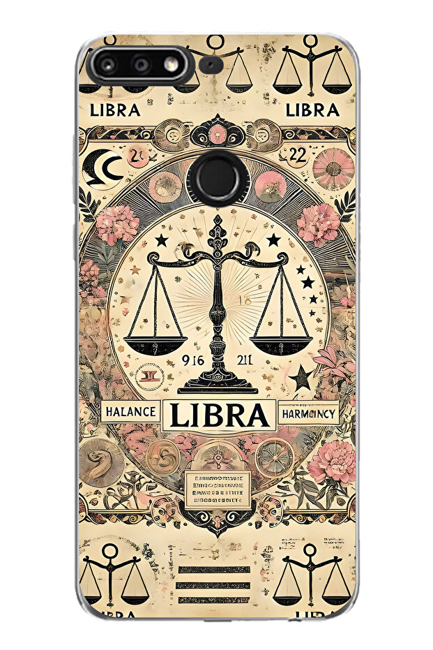 Huawei Y7 2018 Compatible Libra Patterned Transparent Phone Case - 1
