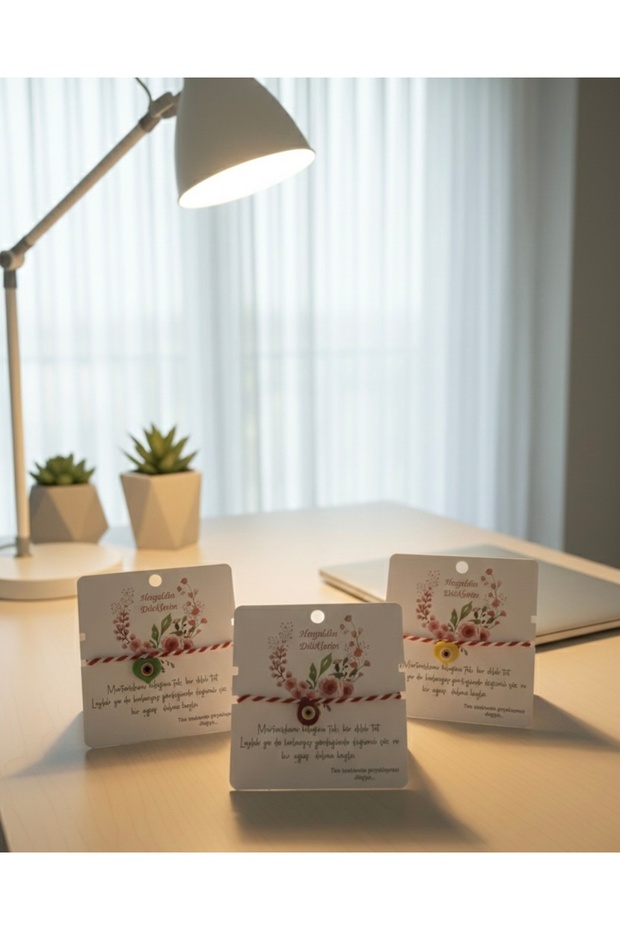 3-Piece Evil Eye Beaded Marteniçka Bracelet with Wish Card, Red and White String Lucky Bracelet, Gift