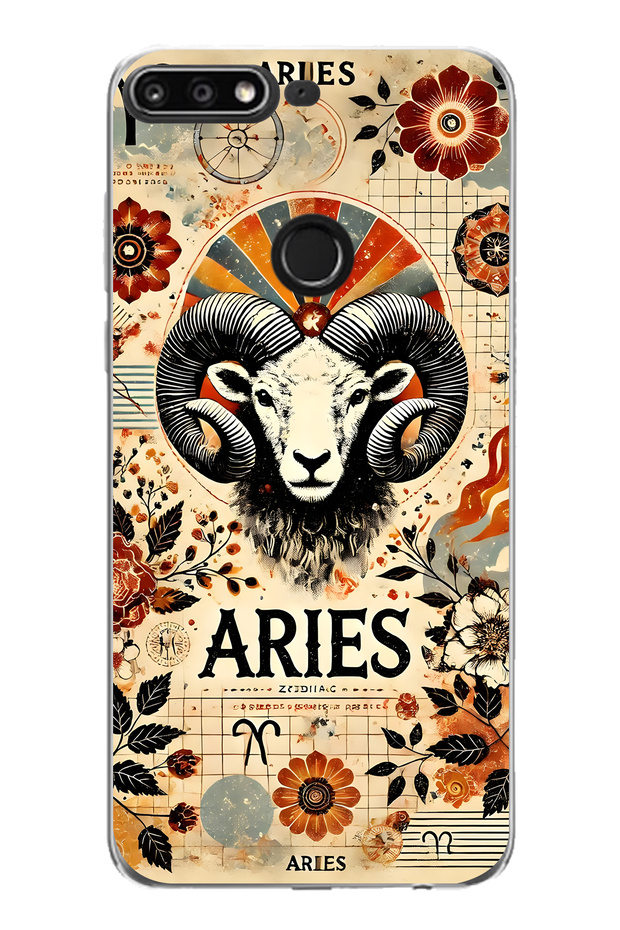 حافظة هاتف شفافة بنمط برج الحمل متوافقة مع هاتف هواوي Y7 2018 - 1