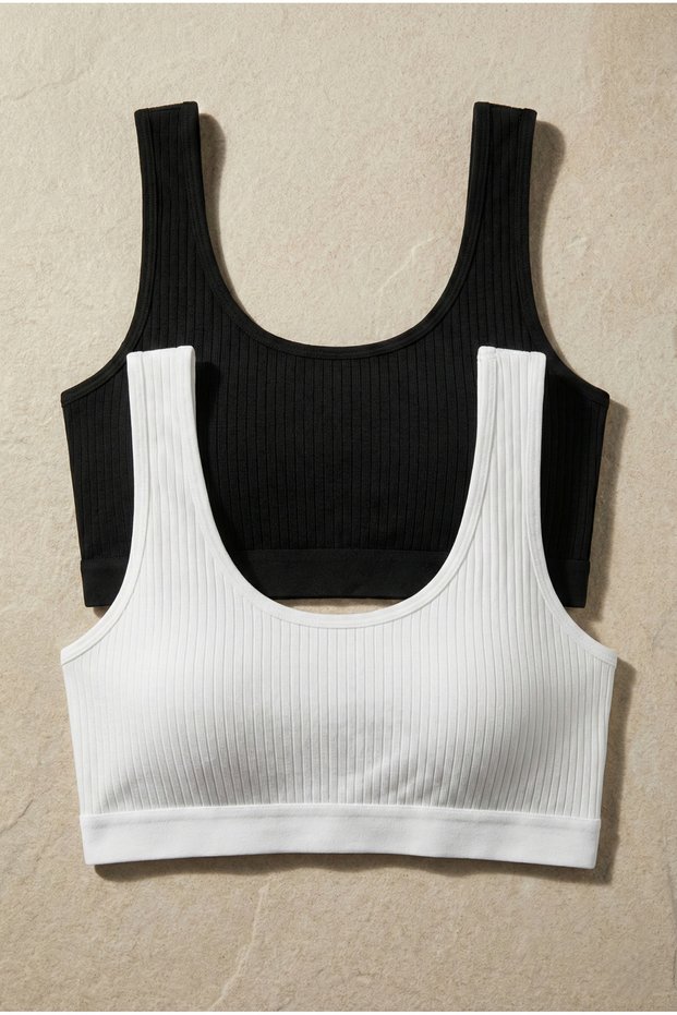 2-Pack Ribbed Bralette Bustier Stretchy Seamless Bra Daily Sports Crop Top
