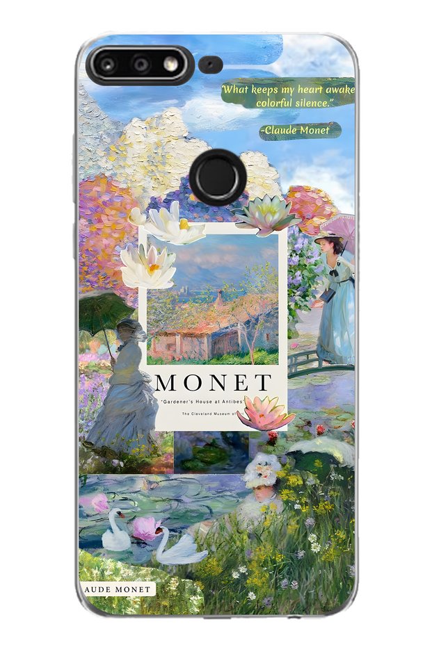 حافظة هاتف شفافة متوافقة مع هاتف هواوي Y7 2018 بنمط Monet Collage