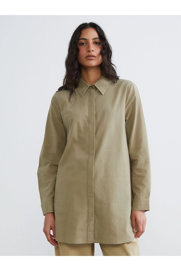 Lcw Modest Khaki Textured Women's Shirt Tunic