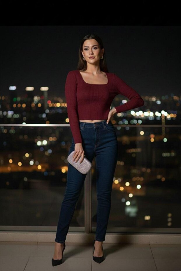 بلوزة قماشية مرنة 581448 أحمر كلاريت