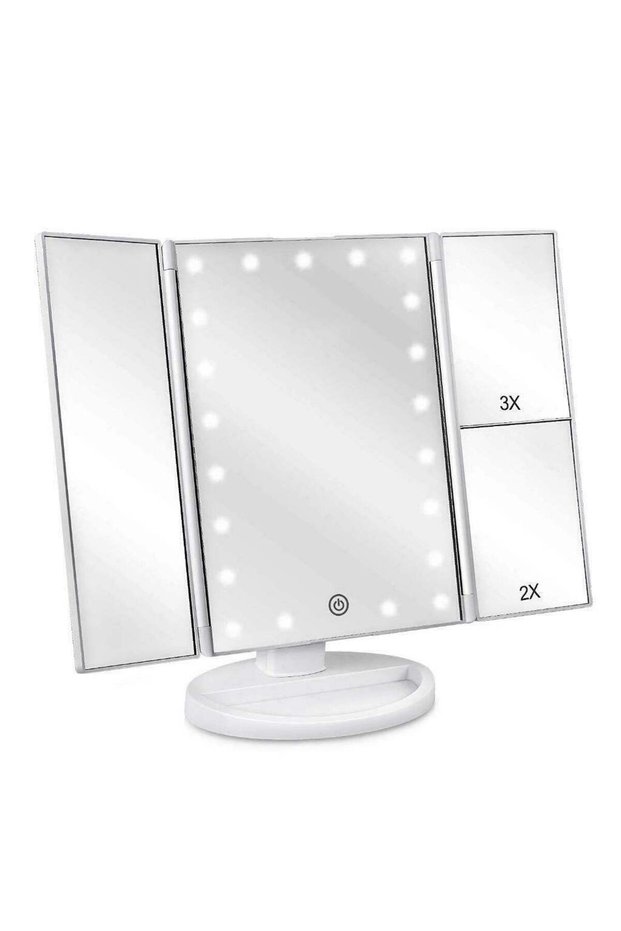 Extendable LED cosmetic mirror, touch button, White