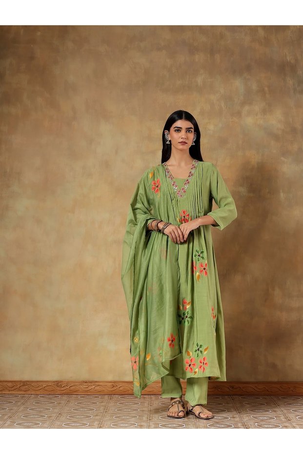 Anarkali Dress Kurta Set for Women Floral Printed Kurta Pant Dupatta Set Indian Ethnic Wear