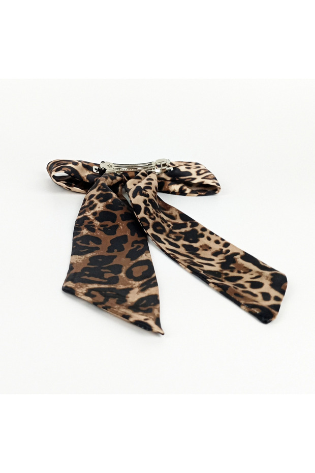 مشبك أوتوماتيكي على شكل فيونكة من الساتان بنقشة الفهد - 5