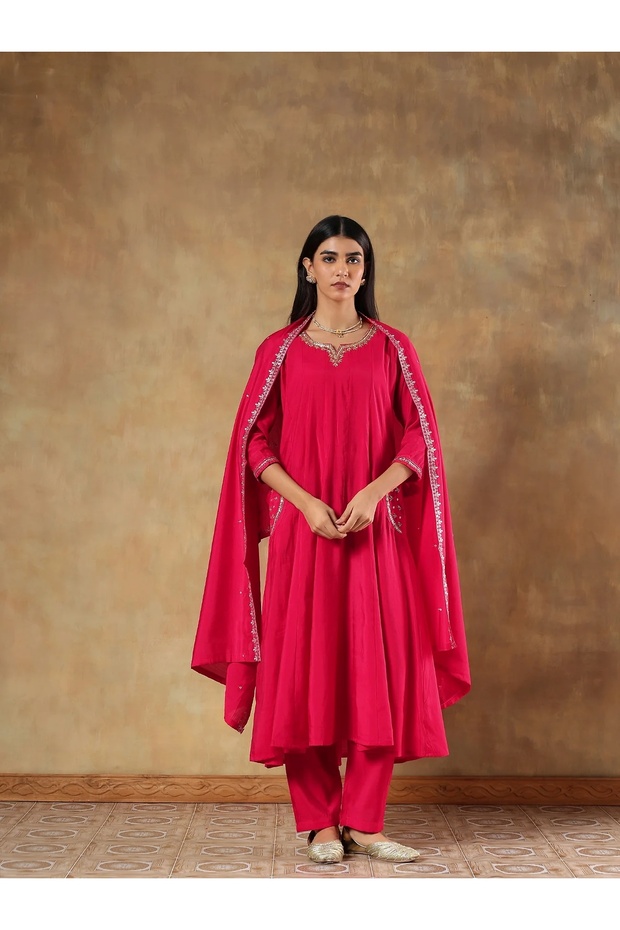 Premium Silk Anarkali Kurta Pant Dupatta Set for Women Sequin Thread Work Festive Indian Ethnic Wear