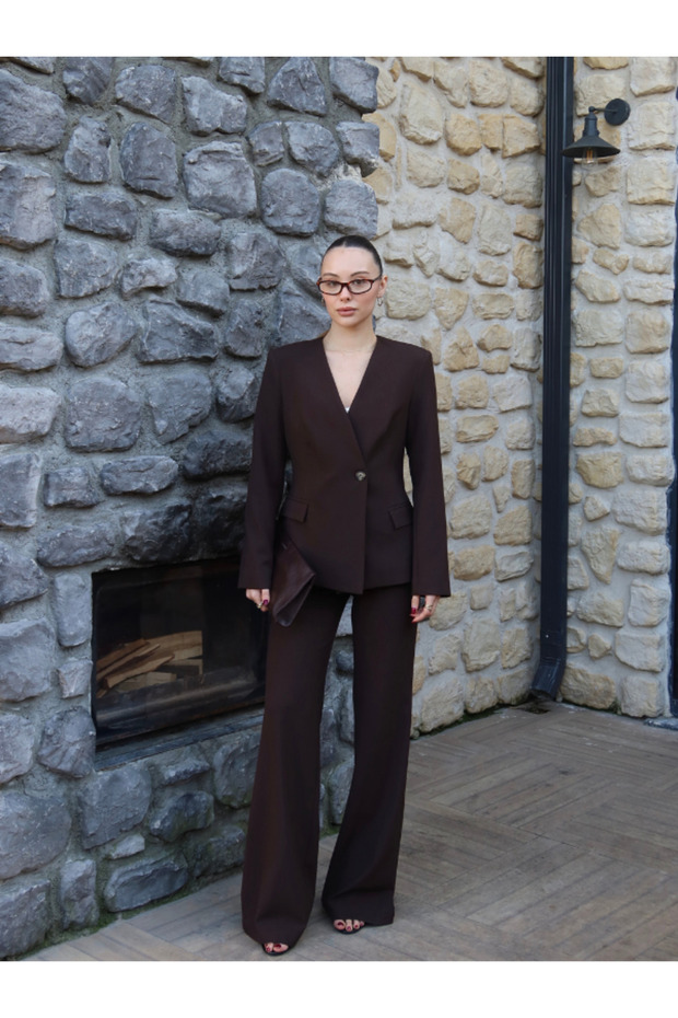 V-Neck Jacket Pants Suit - 2