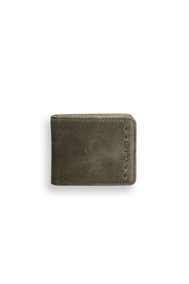 Antique Green Genuine Leather Special Stitching Patterned Sports Men's Wallet // Grd260225Wt1752