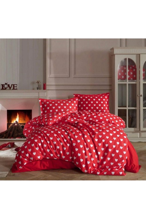 Poplin 100% Cotton 63 Thread Flounce Padded Heart Pattern Love Duvet Cover Set Double Size