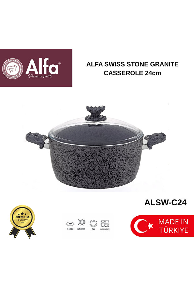 Granite Casserole Pot Swiss Stone 24cm | Non-Stick | Induction Compatible | Healthy Cooking