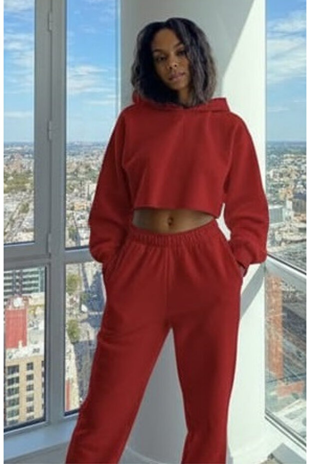 Women's Crop Oversize Hooded Sweatshirt - K17 3020
