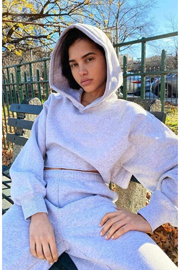Women's Crop Oversize Hooded Sweatshirt - K17 3020