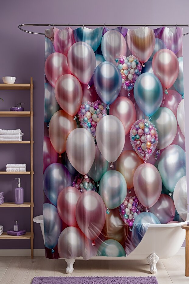 Bathroom Curtain, Glittering Balloons Patterned Shower Curtain, Bathtub Curtain 175X200Cm