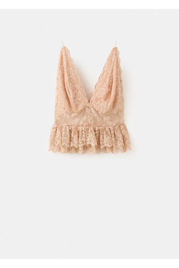 Fırfırlı dantel bluz - 3