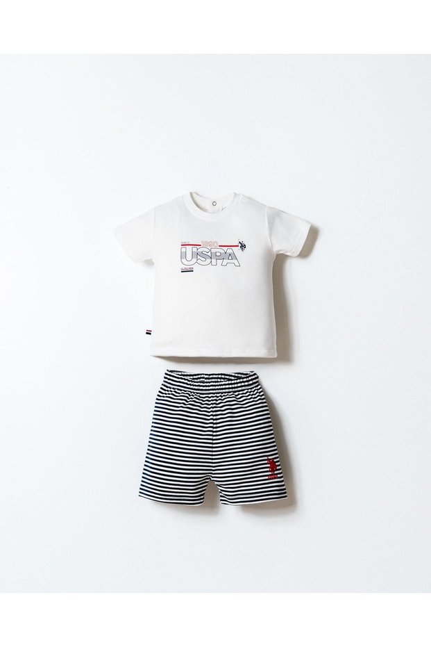 Baby Boy Shorts T-Shirt Set 100% Cotton Single Jersey Top Interlock Shorts Striped Navy Blue White Summer Bottom Top Set
