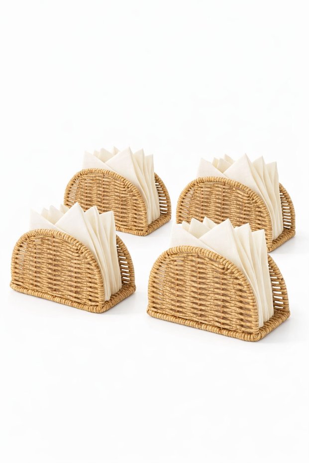 Rattan Wicker Oval Napkin Holder Set of 4 14X5.5X10 cm – Decorative Tabletop Napkin Stand