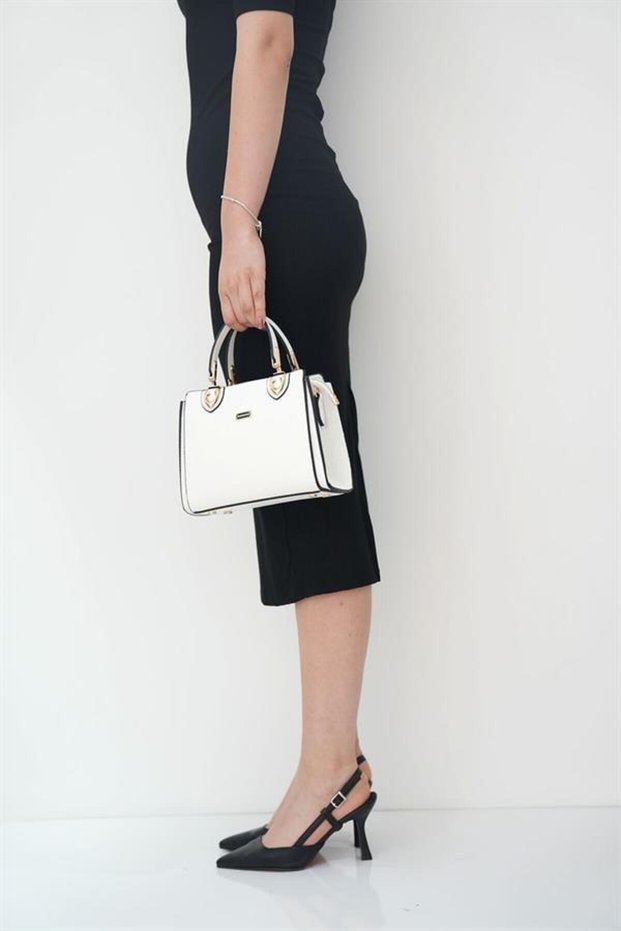White - Women's Handbag with White Logo Sp1133